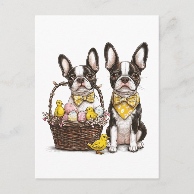 Easter Boston Terrier Dogs Feiertagspostkarte (Vorderseite)