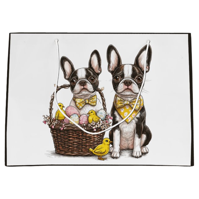 Easter Boston Terrier Dogs Große Geschenktüte (Vorderseite)