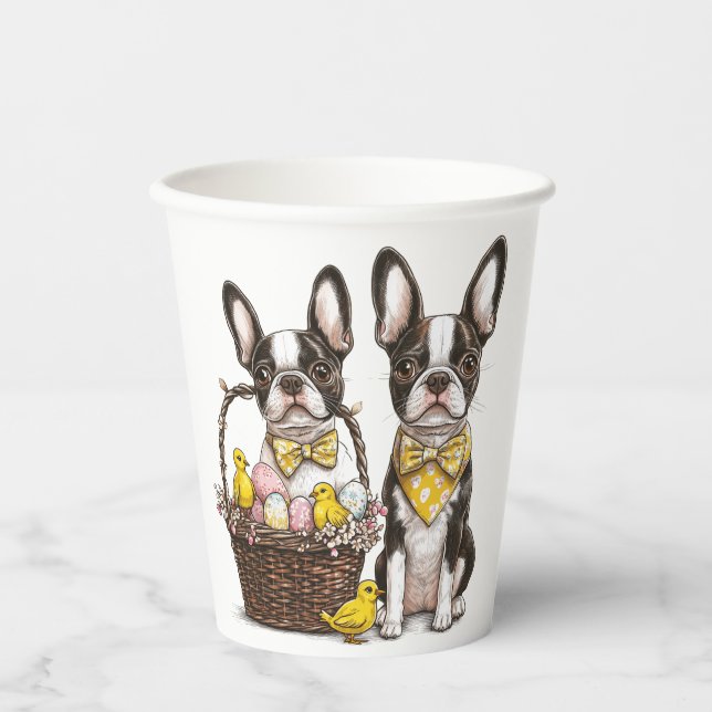 Easter Boston Terrier Dogs Pappbecher (Vorderseite)