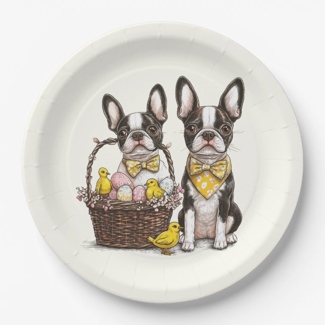 Easter Boston Terrier Dogs Pappteller (Vorderseite)