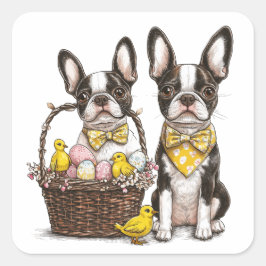 Easter Boston Terrier Dogs Quadratischer Aufkleber