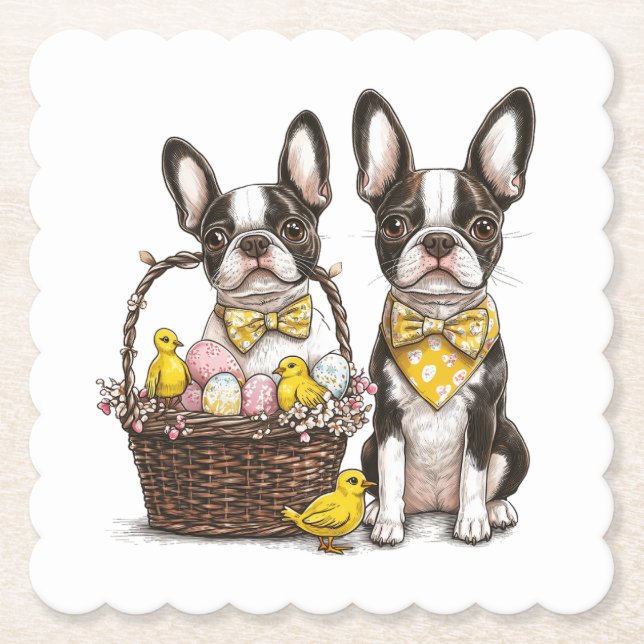 Easter Boston Terrier Dogs Untersetzer (Vorderseite)