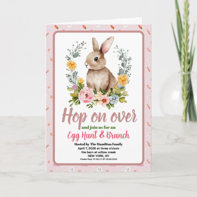 Easter Brunch & Egg Hunt Floral Watercolor Bunny  Einladung (Vorderseite)