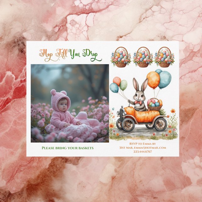 Easter Brunch & Egg Hunt | Spring Bunny Carrot Car Einladungspostkarte (Easter Brunch & Egg Hunt | Spring Bunny Carrot Car Invitation Postcard)