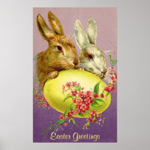 Easter Bunnies and Egg Vintage Poster