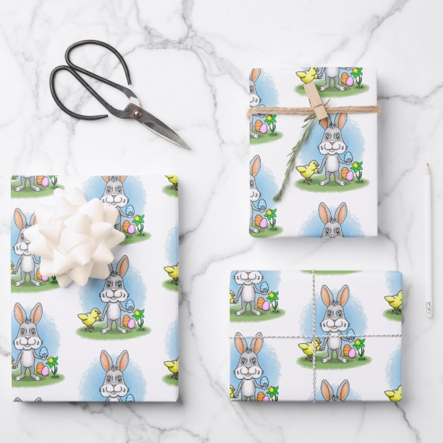 Easter Bunny and the colorful Easter eggs Geschenkpapier Set (Vorderseite)
