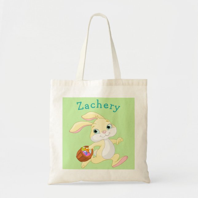 Easter Bunny Basket Name Egg Hunt Bag Boy Girl Tragetasche (Vorne)
