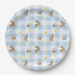 Easter Bunny Blue Gingham Pappteller