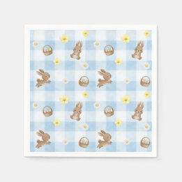 Easter Bunny Blue Gingham Serviette