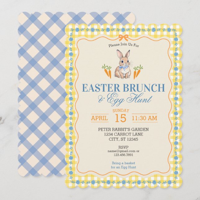 Easter Bunny Brunch Egg Hunt Celebration (yellow) Einladung (Vorne/Hinten)