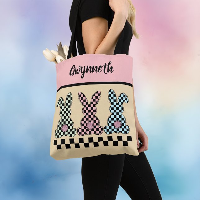 Easter Bunny Checkerboard Pink Green Yellow Name (Von Creator hochgeladen)