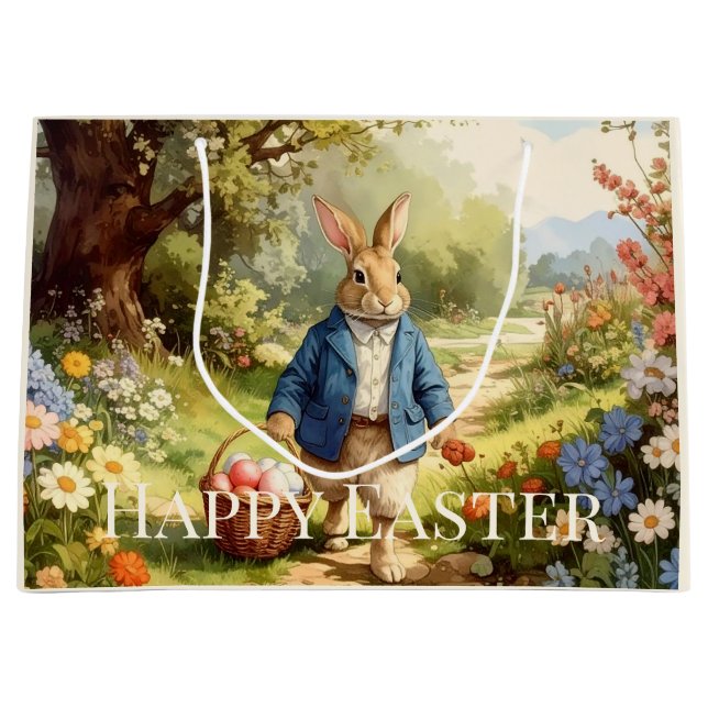 Easter Bunny Collecting Easter Eggs Große Geschenktüte (Vorderseite)