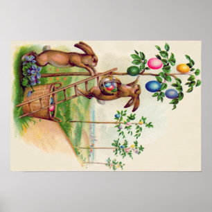Easter Bunny Colored Egg Tree Poster