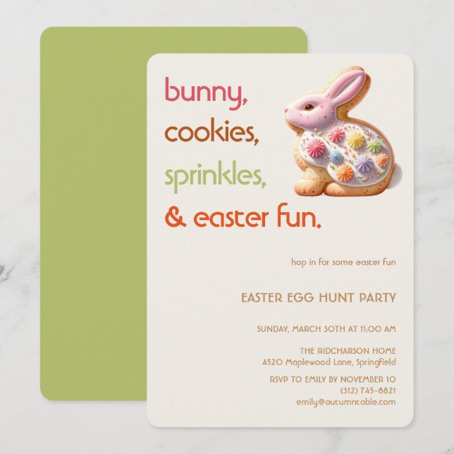 Easter Bunny Cookie Invitation | Kids Easter Party Einladung (Vorne/Hinten)