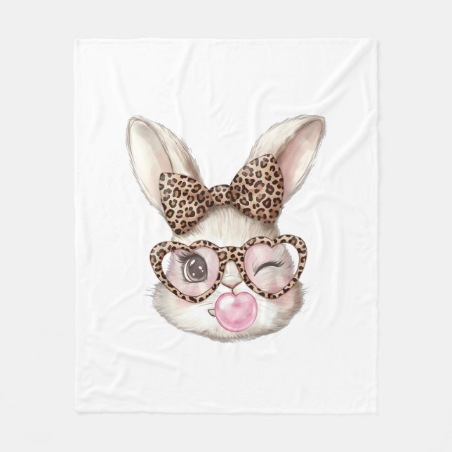 Easter Bunny Cute Glasses Leopard Bunny Rabbit Eas Fleecedecke (Vorderseite)