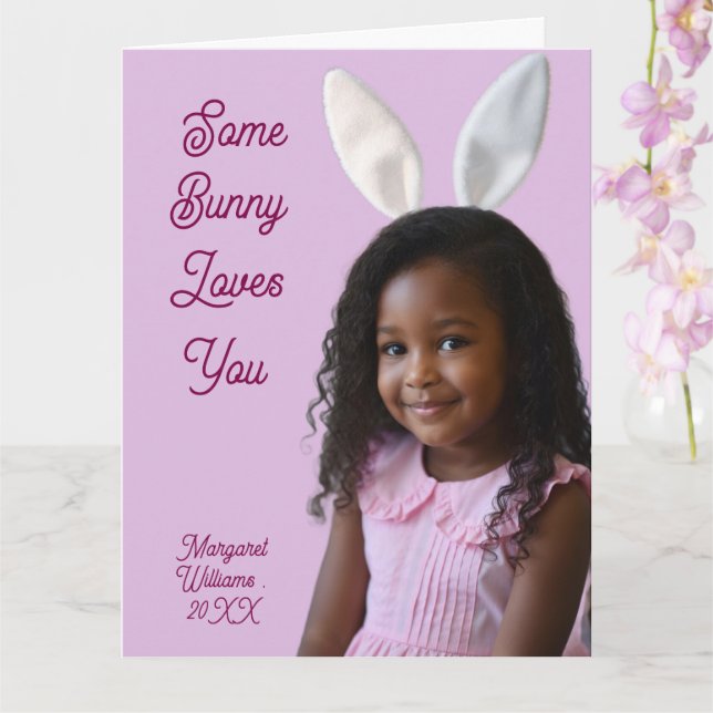 Easter Bunny Ears Girl Photo Customize Purple Card Karte (Orchidee)