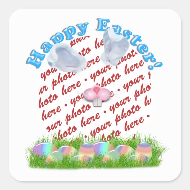 Easter Bunny (Ears & Nose Adjustable) Photo Frame Quadratischer Aufkleber (Vorderseite)