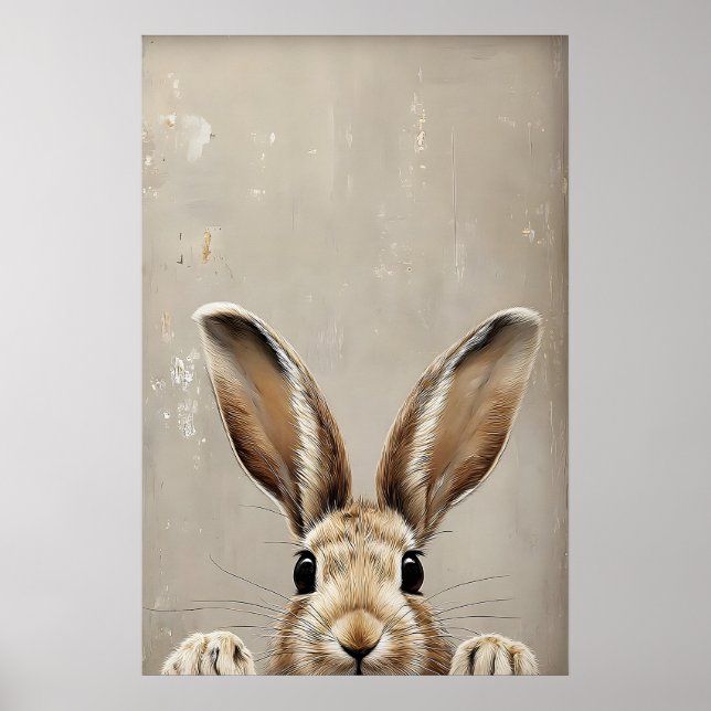 Easter Bunny Ears Print, Vintage Rustic Rabbit Poster (Vorne)