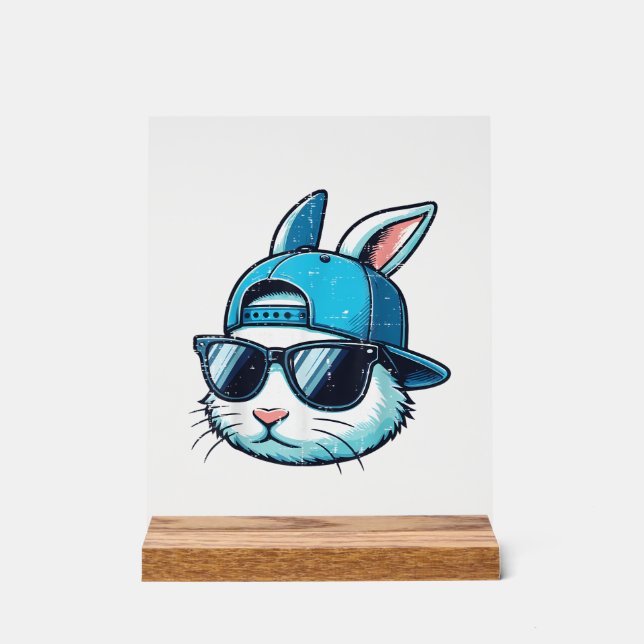 Easter Bunny Face Baseball Cap Sunglasses Rabbit B Acrylschild (Vorderseite)