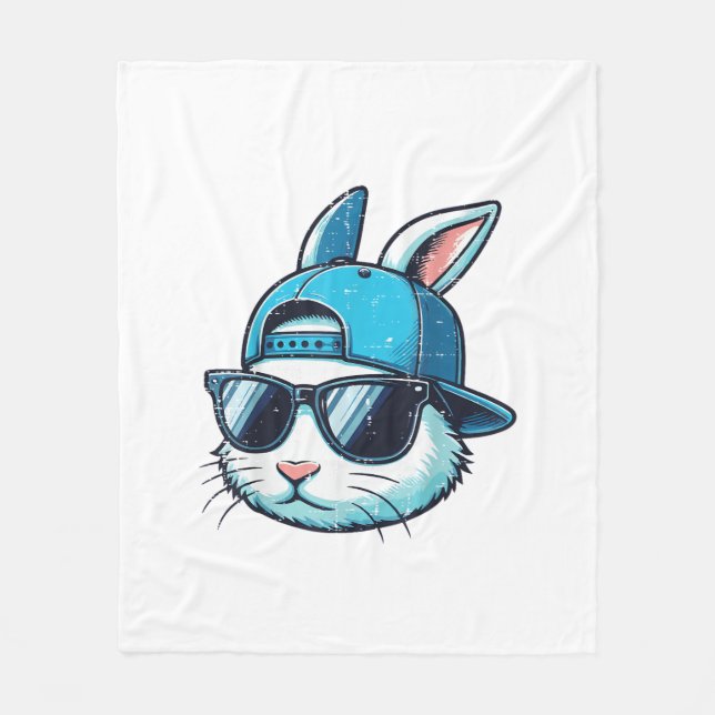 Easter Bunny Face Baseball Cap Sunglasses Rabbit B Fleecedecke (Vorderseite)