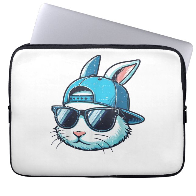 Easter Bunny Face Baseball Cap Sunglasses Rabbit B Laptopschutzhülle (Vorderseite)