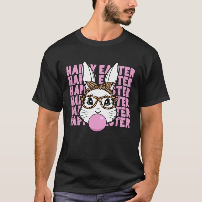 Easter Bunny Face Glasses Leopard Happy Easter Day T-Shirt (Vorderseite)