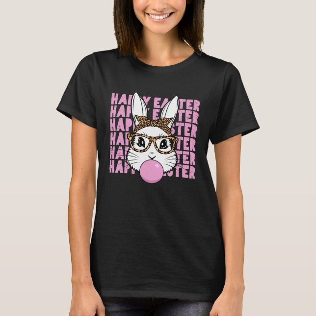 Easter Bunny Face Glasses Leopard Happy Easter Day T-Shirt (Vorderseite)