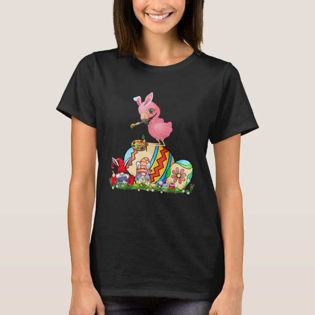 Easter Bunny Flamingo With Gnomes Painting Chocola T-Shirt (Vorderseite)