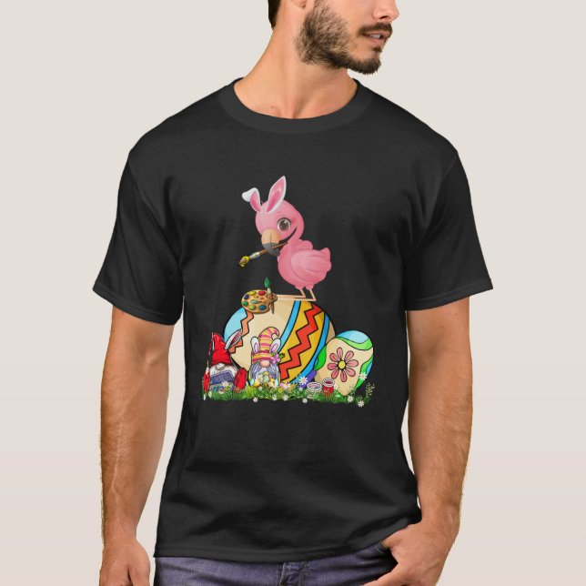 Easter Bunny Flamingo With Gnomes Painting Chocola T-Shirt (Vorderseite)