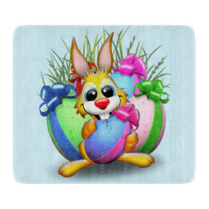 Easter Bunny Funny and Cute Character Biting an Eg Schneidebrett
