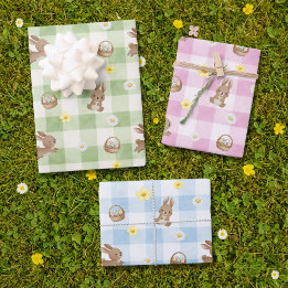 Easter Bunny Gingham Wrapping Paper Sheets Geschenkpapier Set