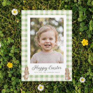 Easter Bunny Green Gingham Photo Feiertagskarte
