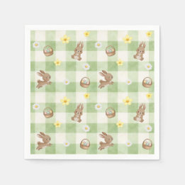 Easter Bunny Green Gingham Serviette