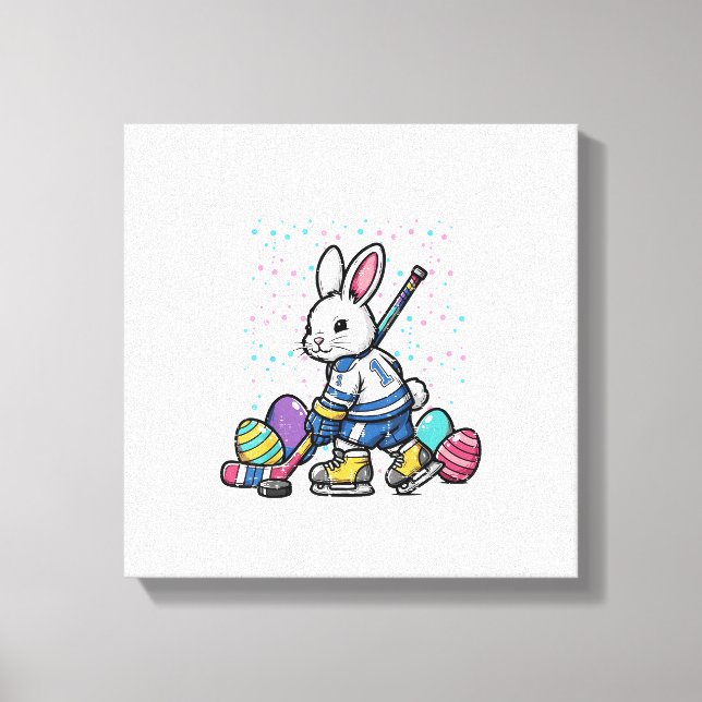 Easter Bunny Ice Hockey Player Eggs Rabbit Boys Ki Leinwanddruck (Vorderseite)