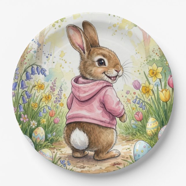Easter Bunny in a Spring Garden Pappteller (Vorderseite)