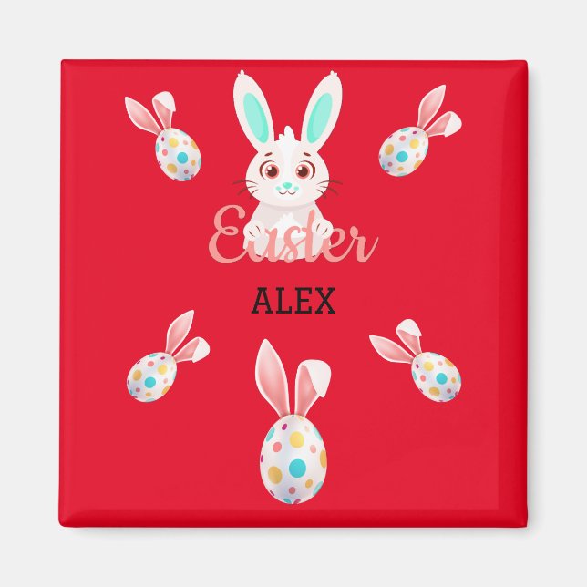 " EASTER" BUNNY MAGNET MIT SPEZIELTEN EIERN & NAME (Vorne)