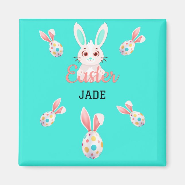" EASTER" BUNNY MAGNET MIT SPEZIELTEN EIERN & NAME (Vorne)