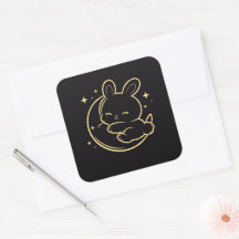 Easter Bunny Moon Gold Line Art Sticker