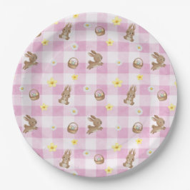 Easter Bunny Pink Gingham Pappteller