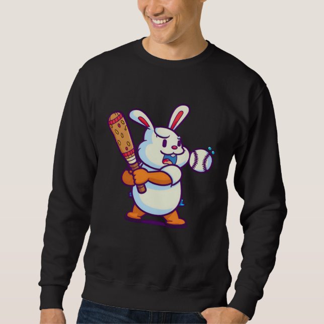 Easter Bunny Playing Baseball Baseball Easter Sweatshirt (Vorderseite)