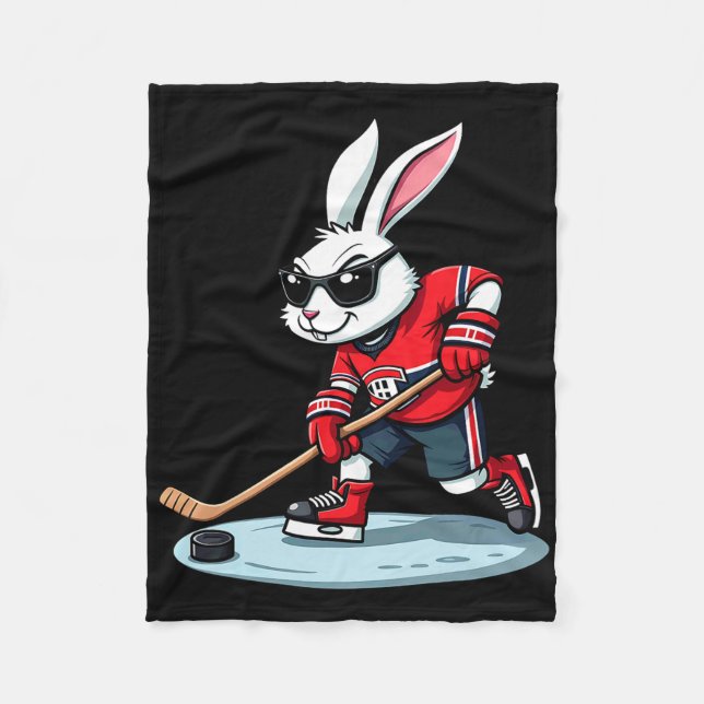 Easter Bunny Playing Hockey  Fleecedecke (Vorderseite)