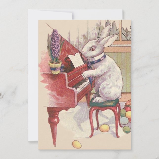 Easter Bunny Playing Piano Hyacinth Einladung (Vorderseite)