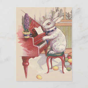 Easter Bunny Playing Piano Hyacinth Feiertagspostkarte