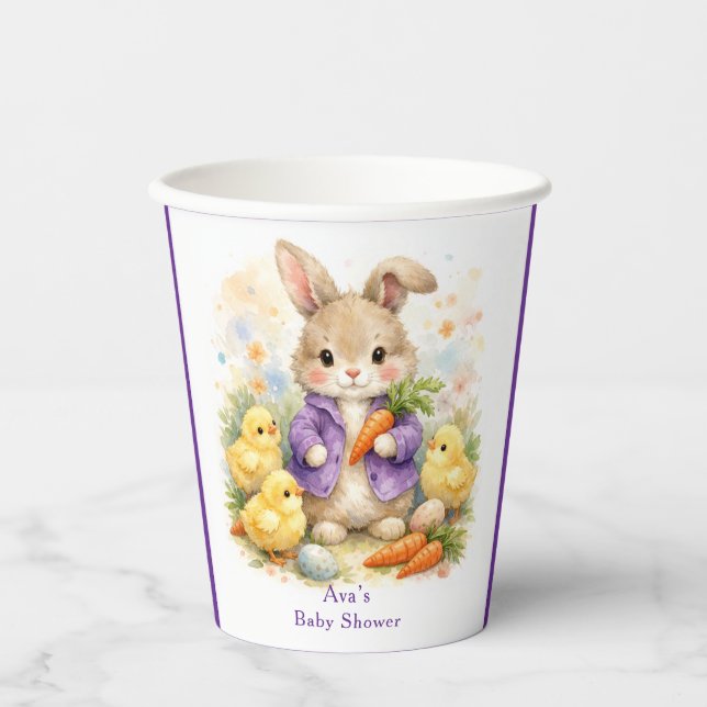Easter Bunny Purple Jacket Baby Shower Pappbecher (Vorderseite)