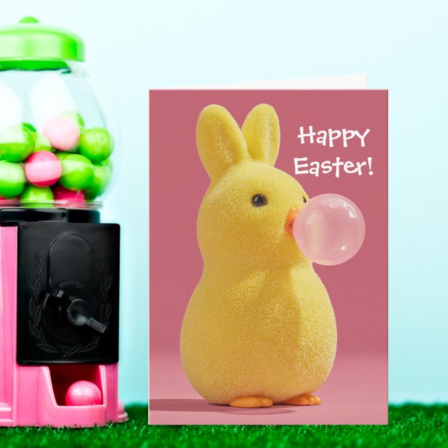 Easter Bunny Rabbit and Pink Bubble Gum Cute Karte (Von Creator hochgeladen)