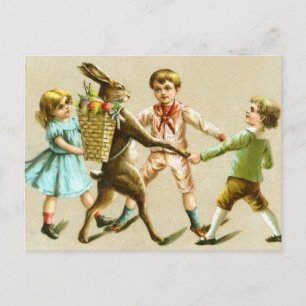 Easter Bunny Rabbit Dance Victorian Children Card Feiertagspostkarte