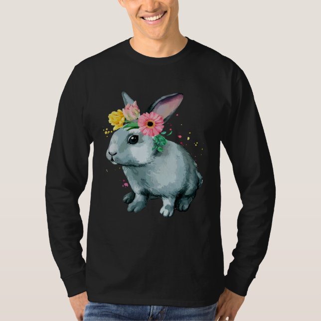 Easter Bunny Rabbit Happy Flower Graphic T-Shirt (Vorderseite)