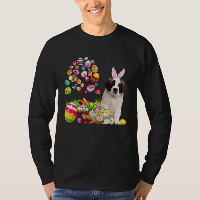 Easter Bunny Saint Bernard Dog Ear Tree Egg Basket T-Shirt (Vorderseite)