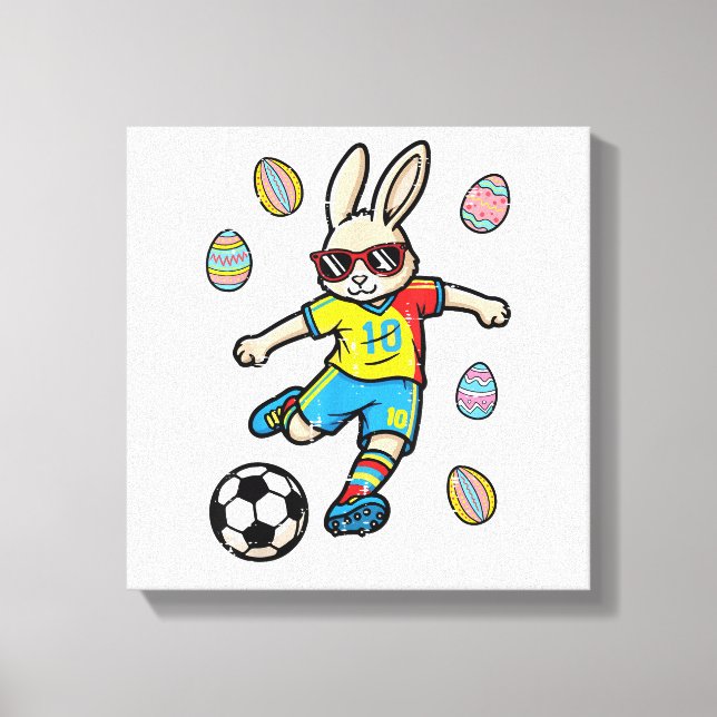Easter Bunny Soccer Kick Rabbit Football Boys Kids Leinwanddruck (Vorderseite)