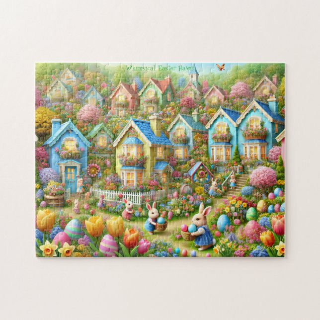 Easter Bunny Village,  Pastel Painted Cottages Puzzle (Horizontal)